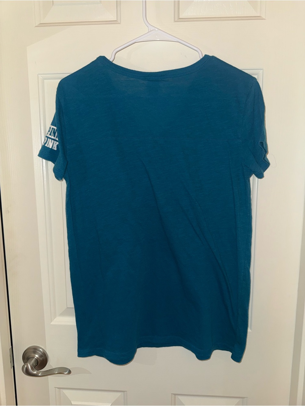 PINK Victoria's Secret Teal Short-Sleeve V-Neck Logo Tee - Picture 5 of 9